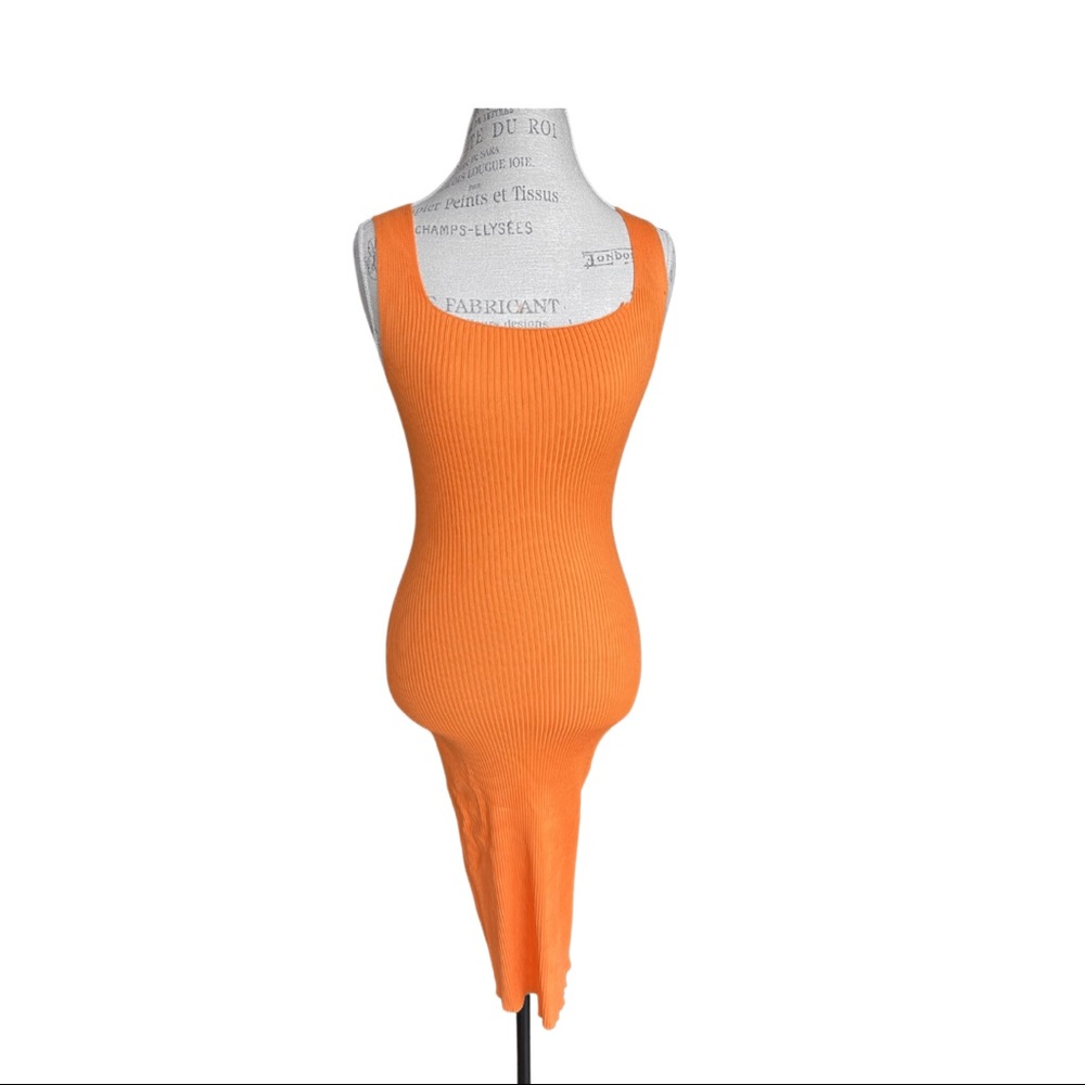 Orange Square Cut Neckline Dress